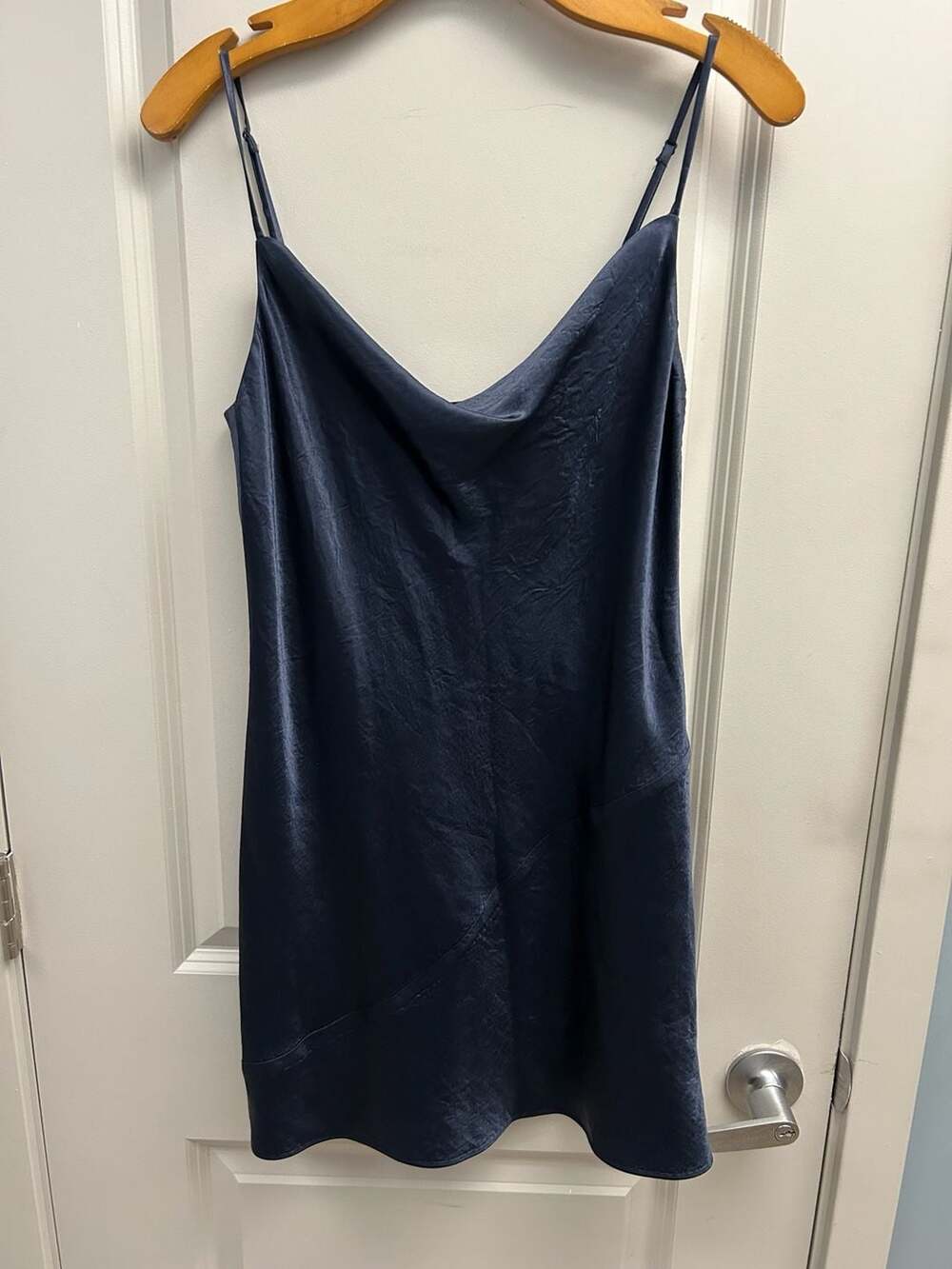 Babaton Aritzia Satin Cowl Neck Mini Slip Dress in Midnight Blue